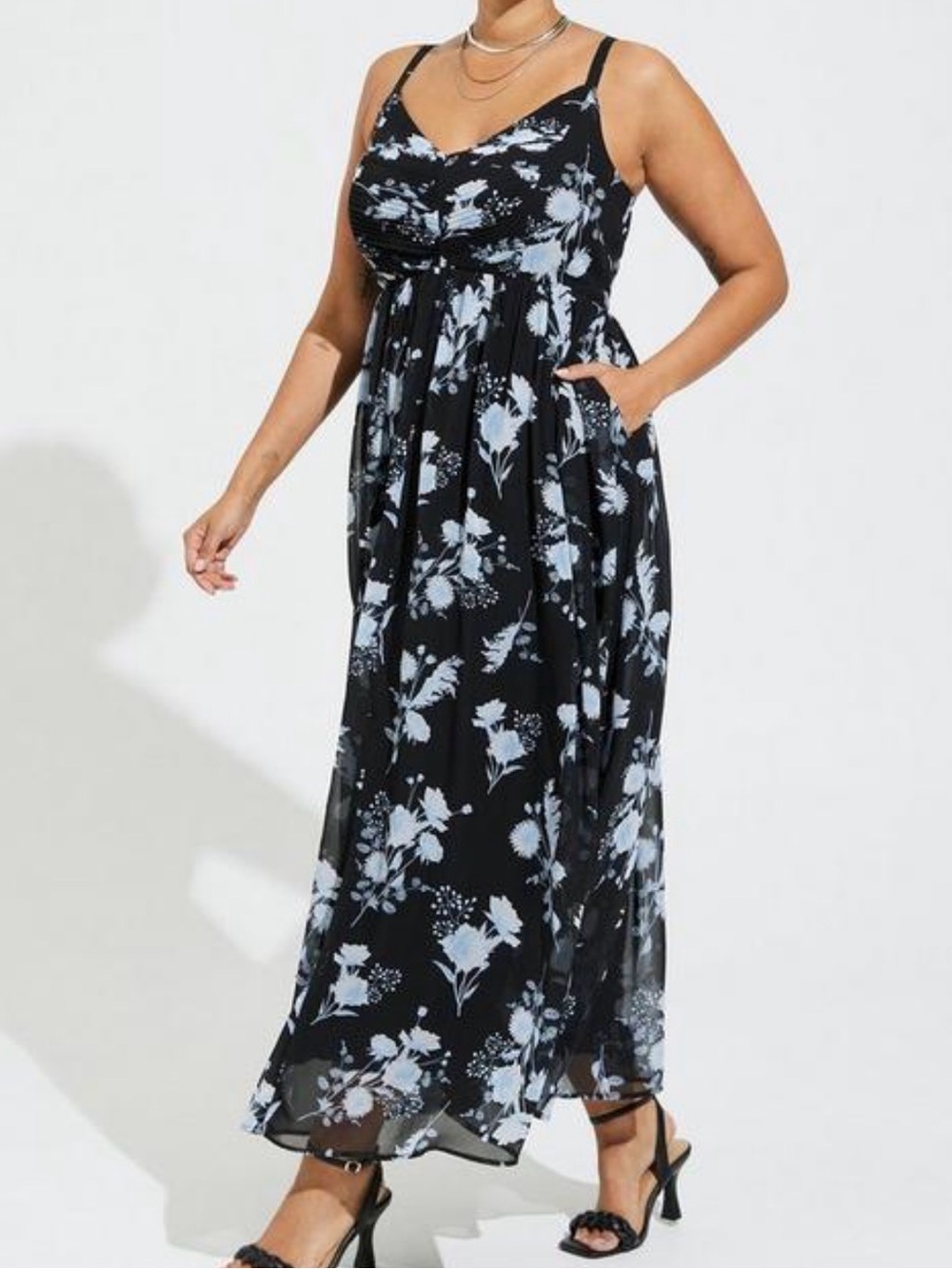 Torrid Black and Blue Floral Chiffon Maxi Dress
